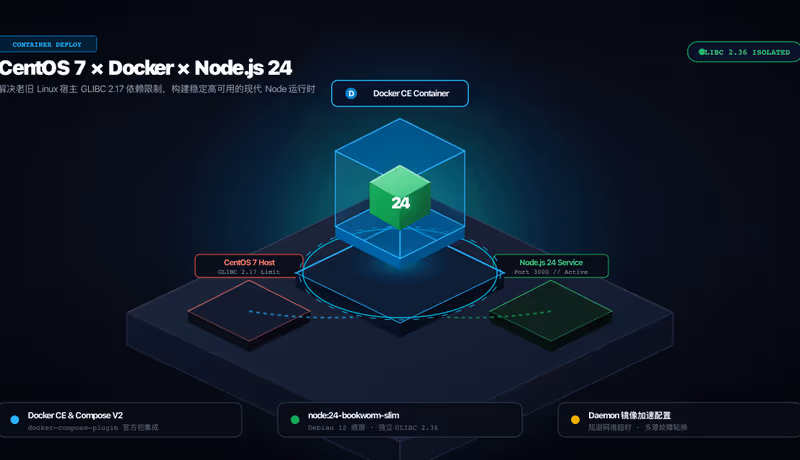 如何在 CentOS 7 环境中通过 Docker 部署 Node.js 24 服务