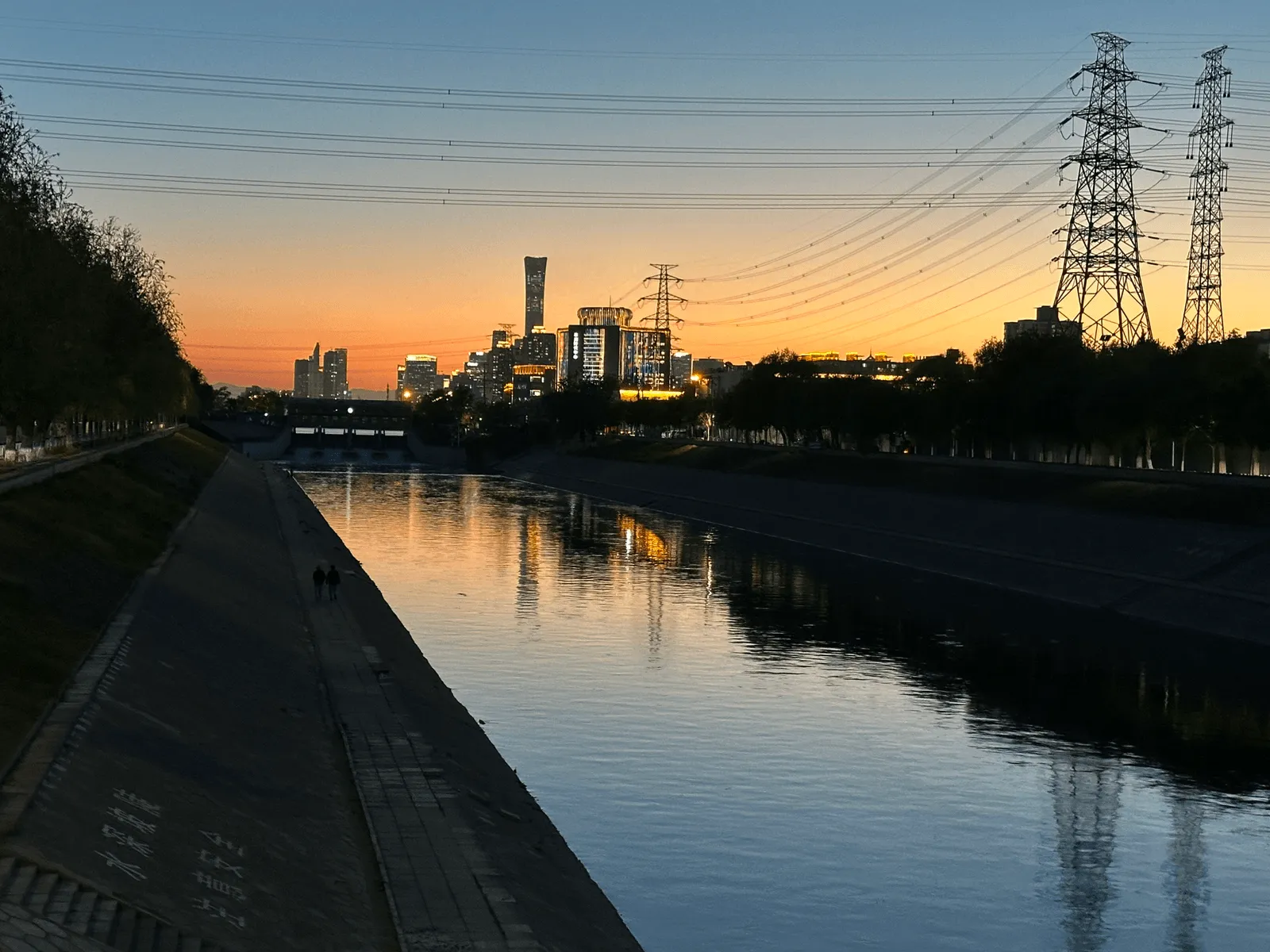 好久没拍夕阳与水了：傍晚河面的城市倒影